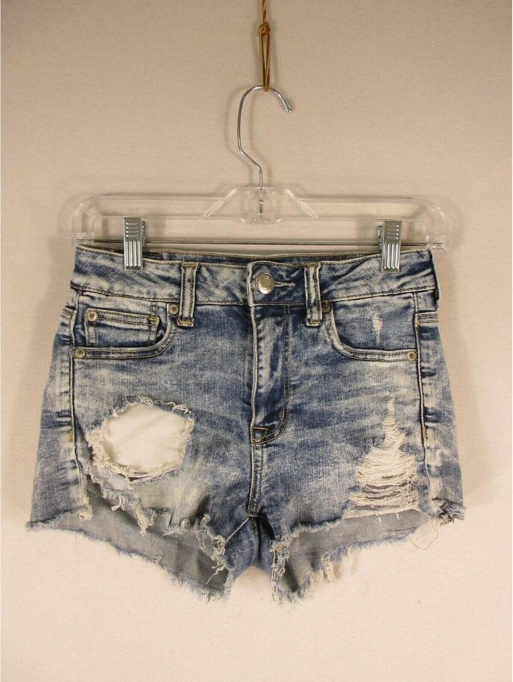 American Eagle Denim Shorts Womens 2 Distressed Cutoff High Rise Frayed Blue